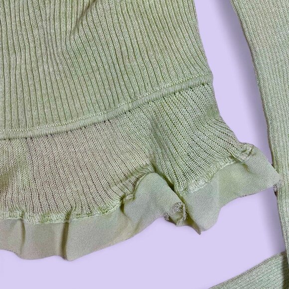 Urban Outfitters Green Y2K Ruffle Tie Front Cropped Top – Size Small - Picture 5 of 8